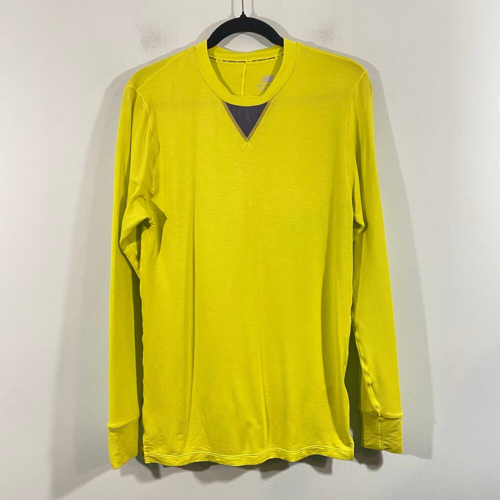 New Balance Men Neon Yellow NB Heat Long Sleeve Running Athletic Top Size M
